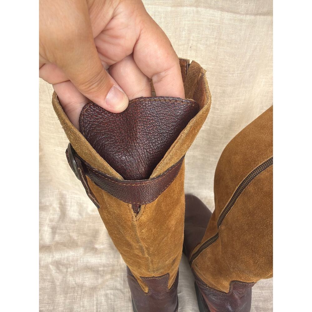Born Boots 8.5 Brown Leather Suede Two Tone Riding Buckle Equestrian Crown Boret - Picture 9 of 9